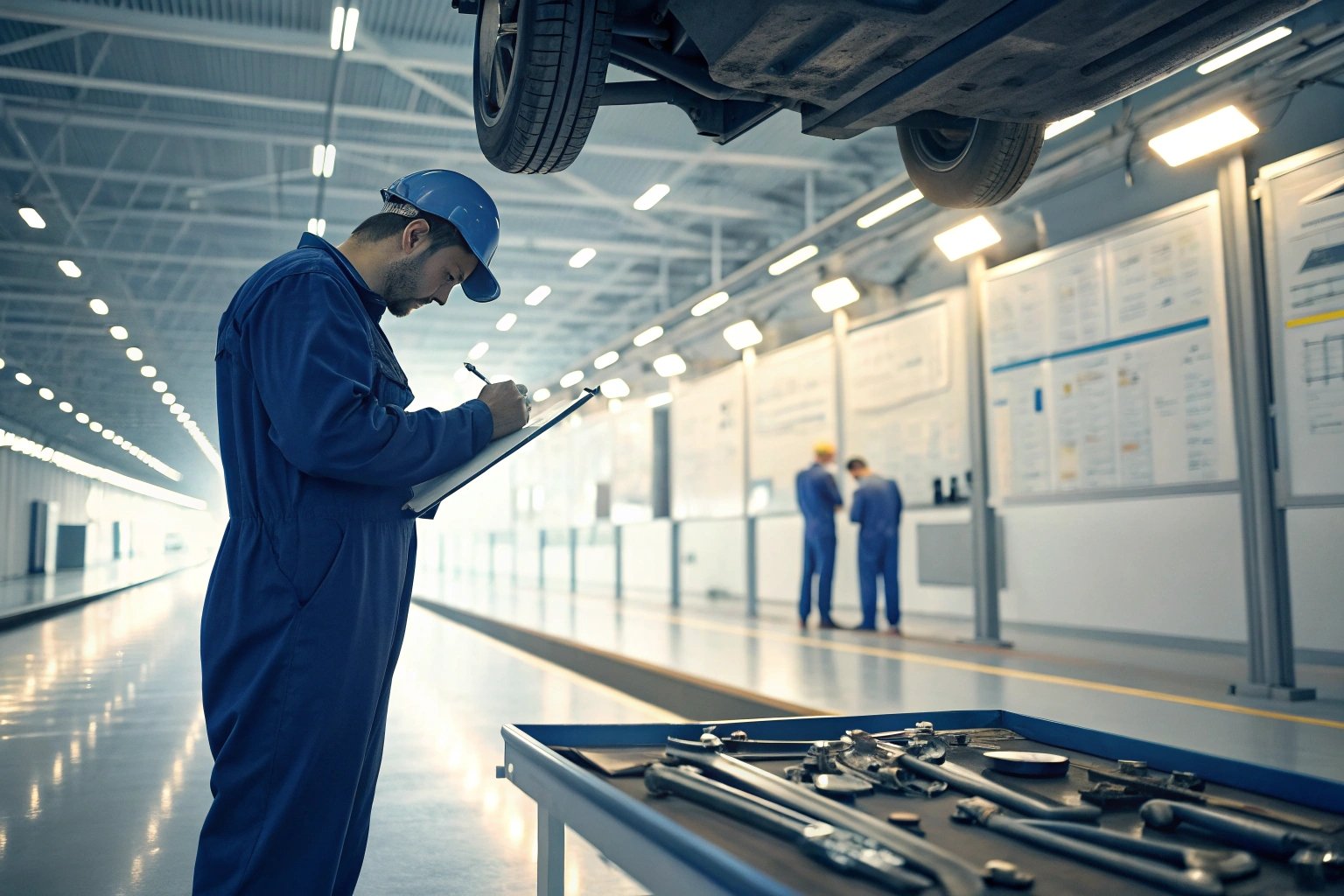 Technician documenting car repair process